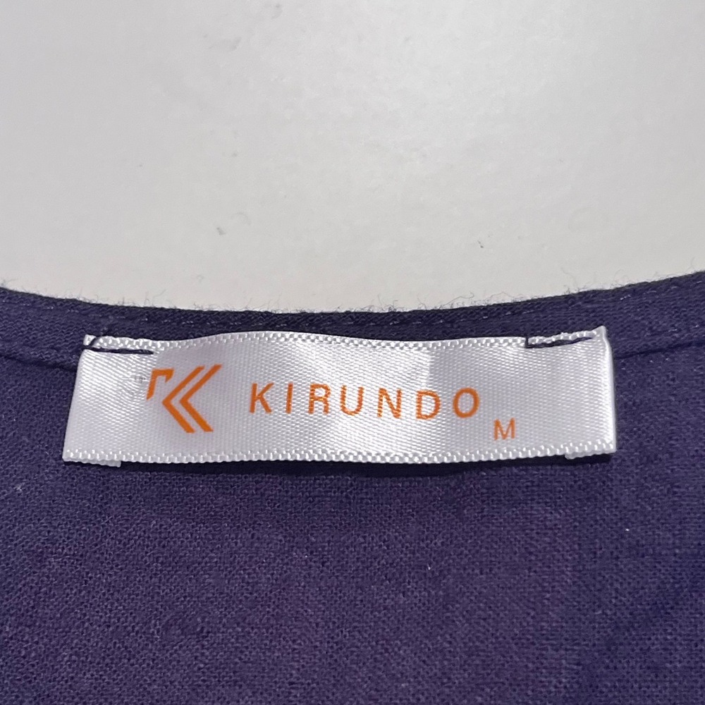 Kirundo Navy Blue Embroidered Pom Pom Ruffle Hem Boho Tunic Dress Medium (C730) - Picture 8 of 8